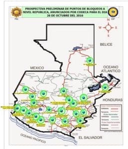 Puntos donde se llevarán a cabo los bloqueos en todo el país. (Mapa: PNC)