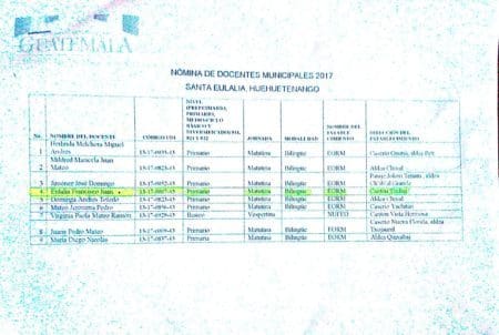El pago de Eulalia Francisco Juan, esposa del concejal. lo paga la municipalidad.
