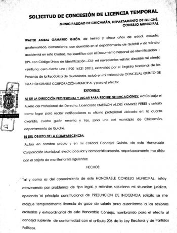 Solicitud presentada por Walter Aníbal Gamarro.