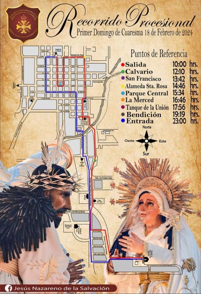 Este es el recorrido de la procesión de Jesús Nazareno de la Salvación de Santa Catarina Bobadilla, Antigua Guatemal