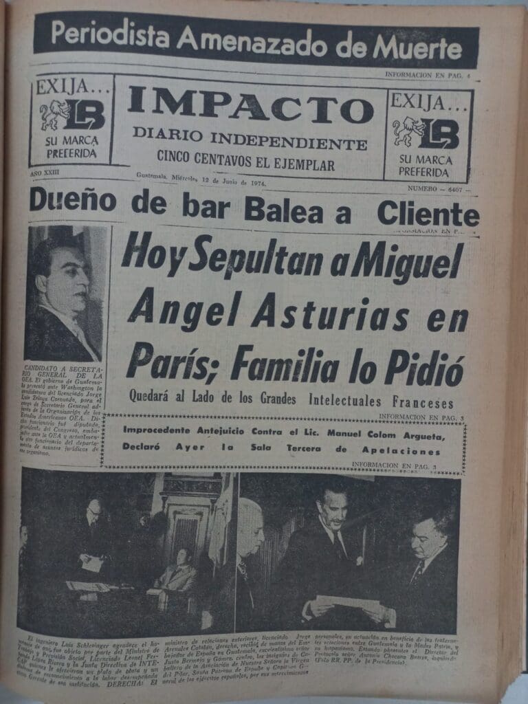 Portada del diario Impacto del 12 de junio, supuesta fecha en que Asturias fue enterrado.