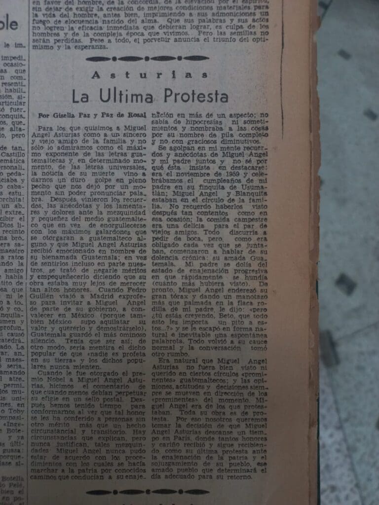 Columna de Gisella Paz y Paz el 12 de junio de 1974, mismo día en que Impacto hablaba del entierro de Asturias.