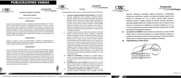 La resolución fue publicada hoy, 26 de junio, en el diario oficial. Foto: Contraloría General de Cuentas (CGC).