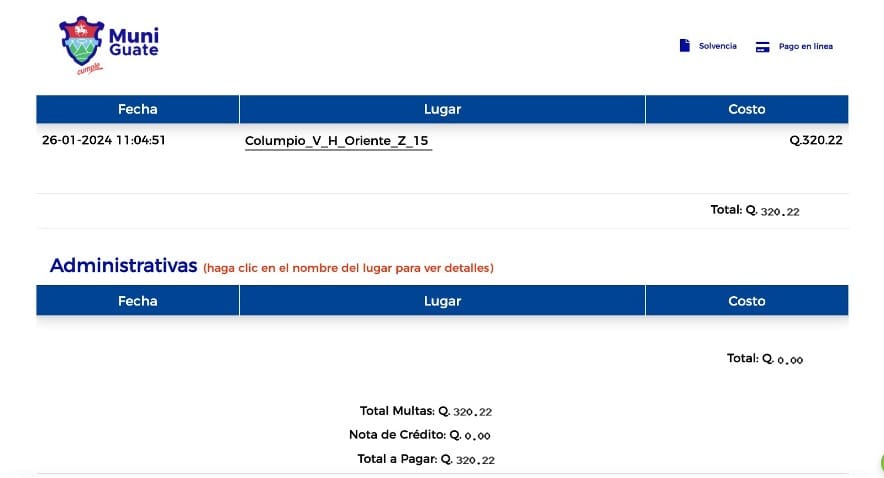 En el sistema registra el lugar y monto de la multa. Foto: