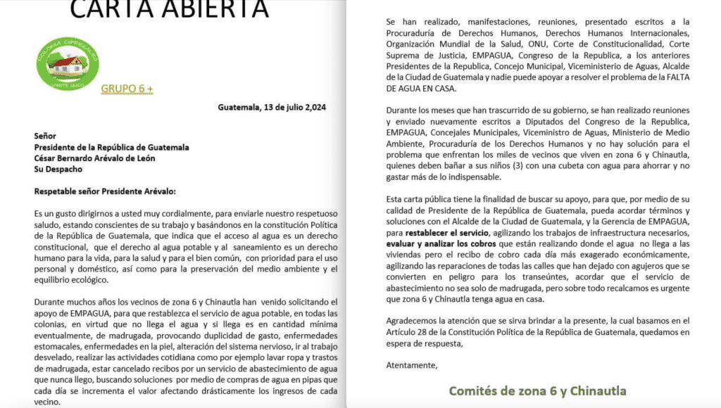 Carta de vecinos zona 6.