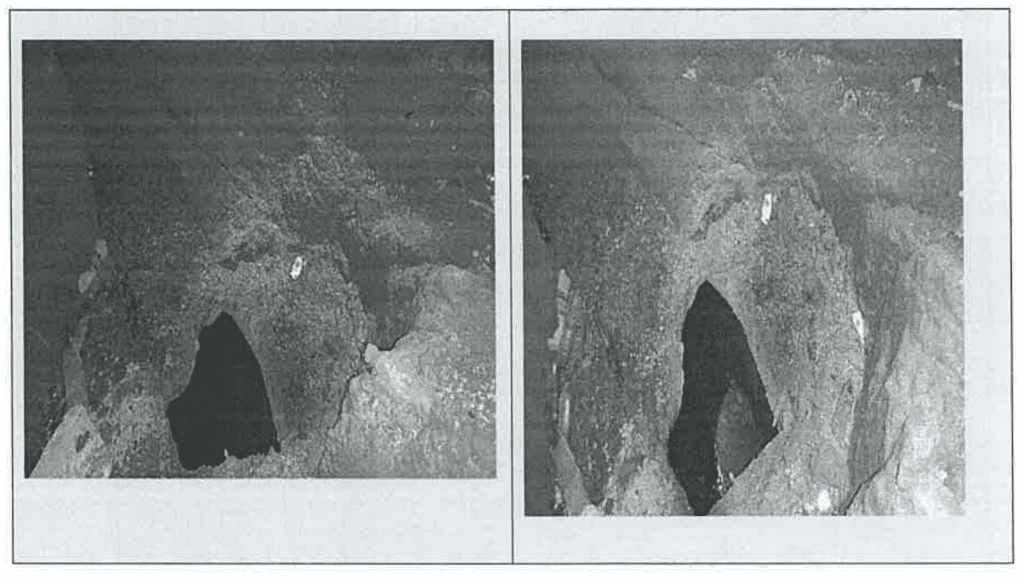 Fotocopias de las imágenes tomadas a algunas de las cavernas halladas por la empresa Wilmar. Fuente: ministerio de Comunicaciones.