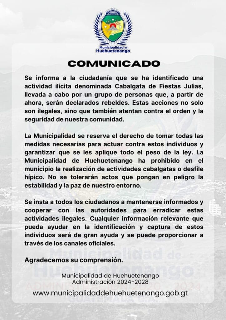 Comunicado de la municipalidad de Santa Lucía Milpas Altas. Captura de pantalla.