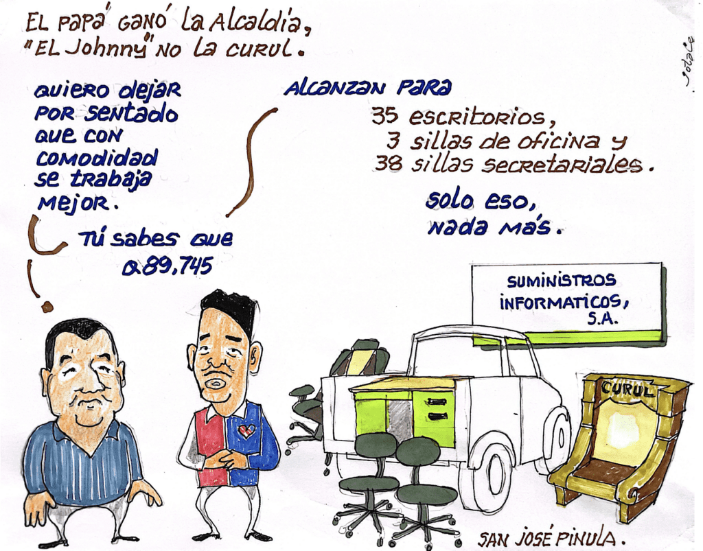 El nuevo alcalde del municipio compró escritorios secretariales, sillas y suministros de oficina.