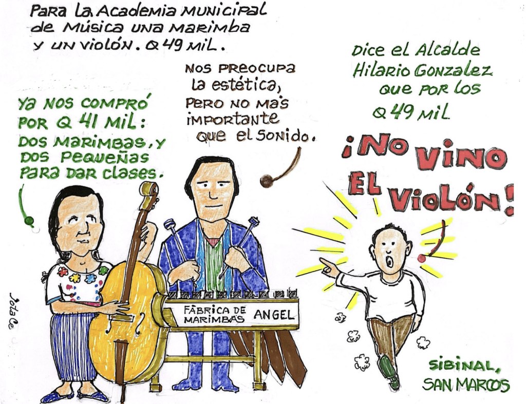 Solicitó una marimba y un violón, pero este último no se menciona en el acta de adjudicación.