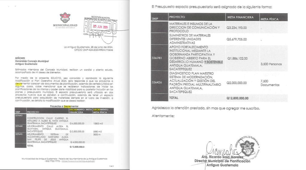 La carta que dirigió Ricardo Sosa Morales, el director de Planificación de la comuna.