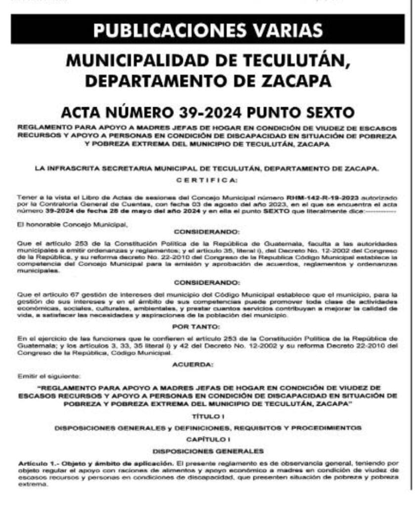 Publicación en el diario oficial del acta de aprobación para esta ayuda. Foto: Diario de Centroamérica.