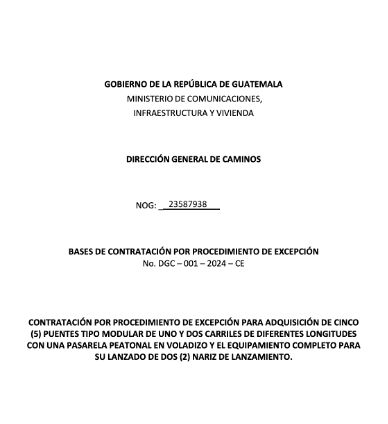 Concurso en el que se solicitaban 5 puentes modulares. Foto: Guatecompras