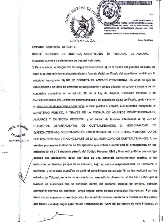 Con fecha 13 de diciembre 2023, la Corte Suprema de Justicia negó el amparo solicitado por el fiscal departamental del partido Humanista de Juan Fernando López,  que pretendía evitar que los concejales de SBX tomara posesión del cargo el 15 de enero de 2024.