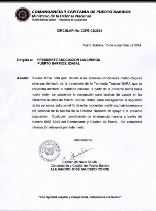 Los empleados de la Empresa Portuaria Santo Tomás fue retiraron este viernes 15 de noviembre a retirarse a las 12: 00 por la cercanía de la tormenta.