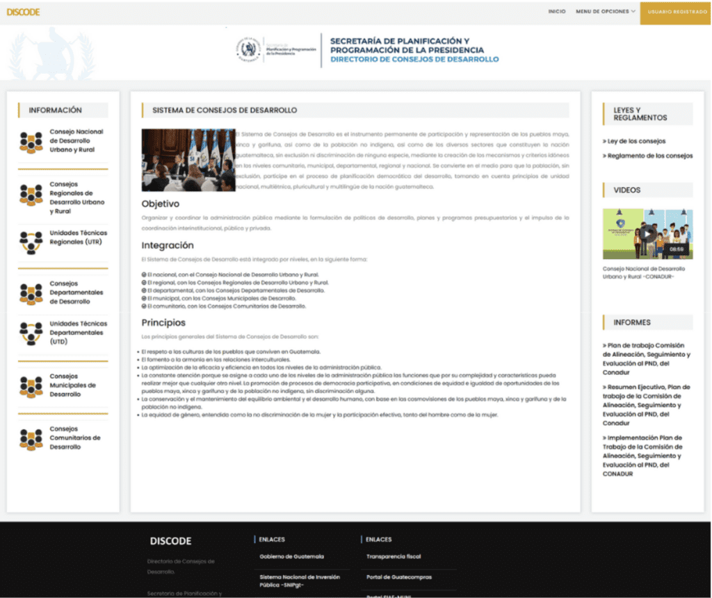 La plataforma proporciona información sobre los integrantes, comisiones, reuniones y documentos de todo el sistema de Consejos de Desarrollo.