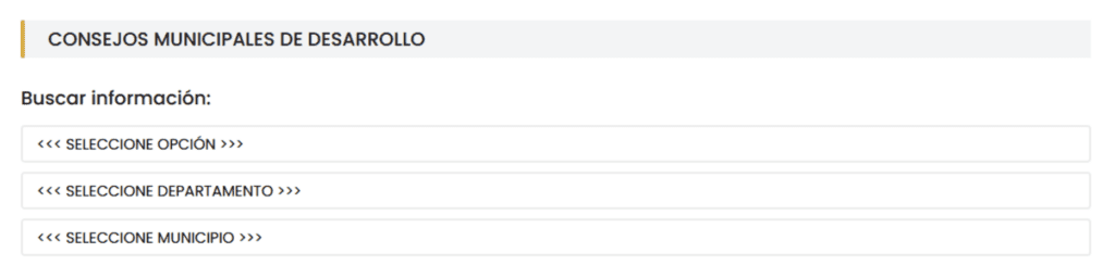 Para los Comude, las opciones de búsqueda incluyen: integrantes, comisiones, reuniones y documentos organizados por municipio. Imagen Discode.
