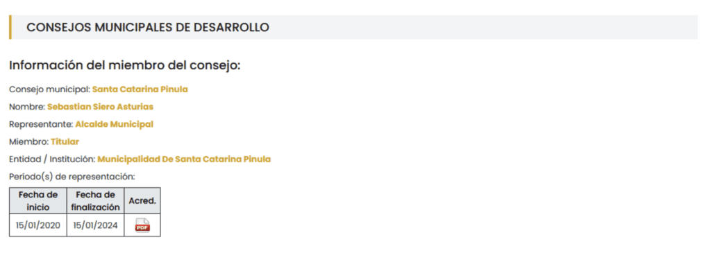 Información del miembro del Comude del municipio de Santa Catarina Pinula, Guatemala. Imagen: Discode.