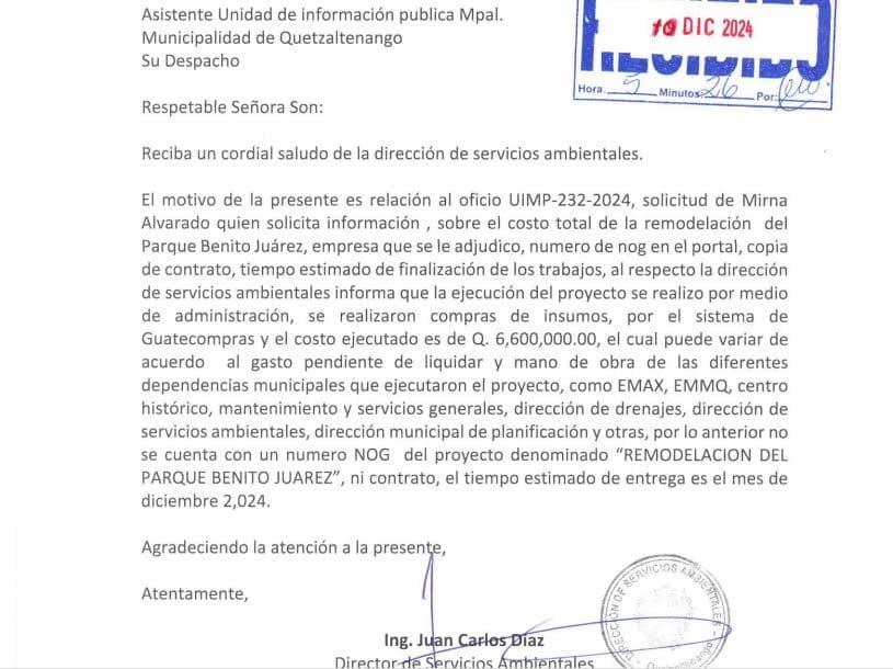 Respuesta a la solicitud de información acerca del costo de la Remodelación: Q6 millones.