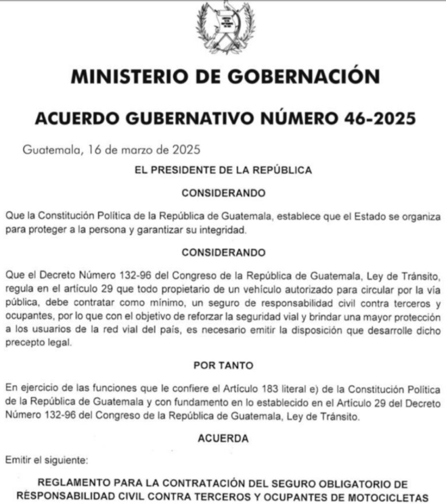 Los acuerdos publicados en el Diario Oficial el 17 de marzo obligan a motoristas y conductores a contar con un seguro contra terceros, algo que estaba en la ley de tránsito desde 1998.
