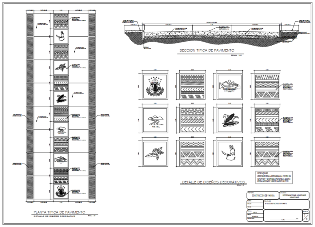 Jacaltenango: Detalle de diseños decorativos en pavimento.