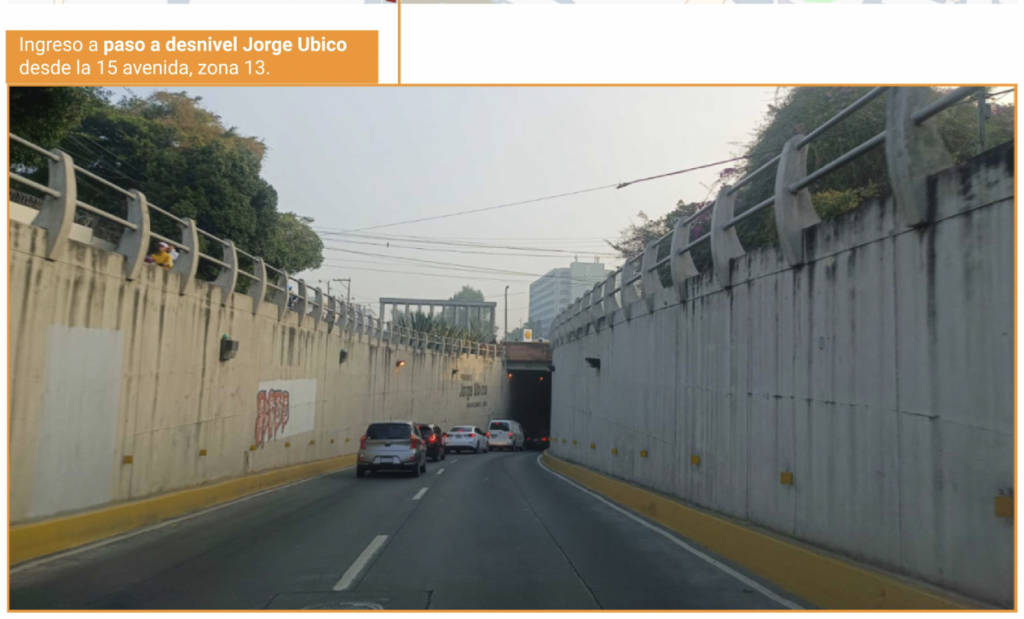 Ingreso por el paso a desnivel Jorge Ubico yendo de zona 13. Foto: Plaza Pública.