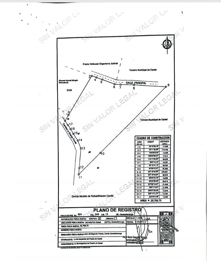 Plano del terreno para su posible donación al Cunoc.