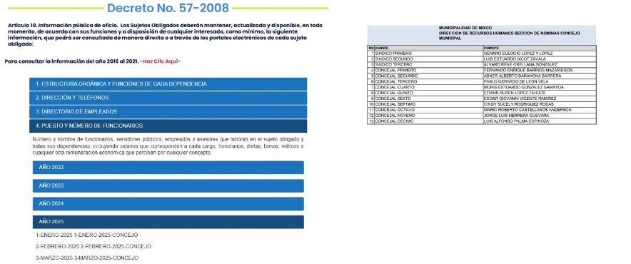 La información pública de oficio en el portal de la municipalidad de Mixco no se encuentra al día. Captura de pantalla del sitio.
