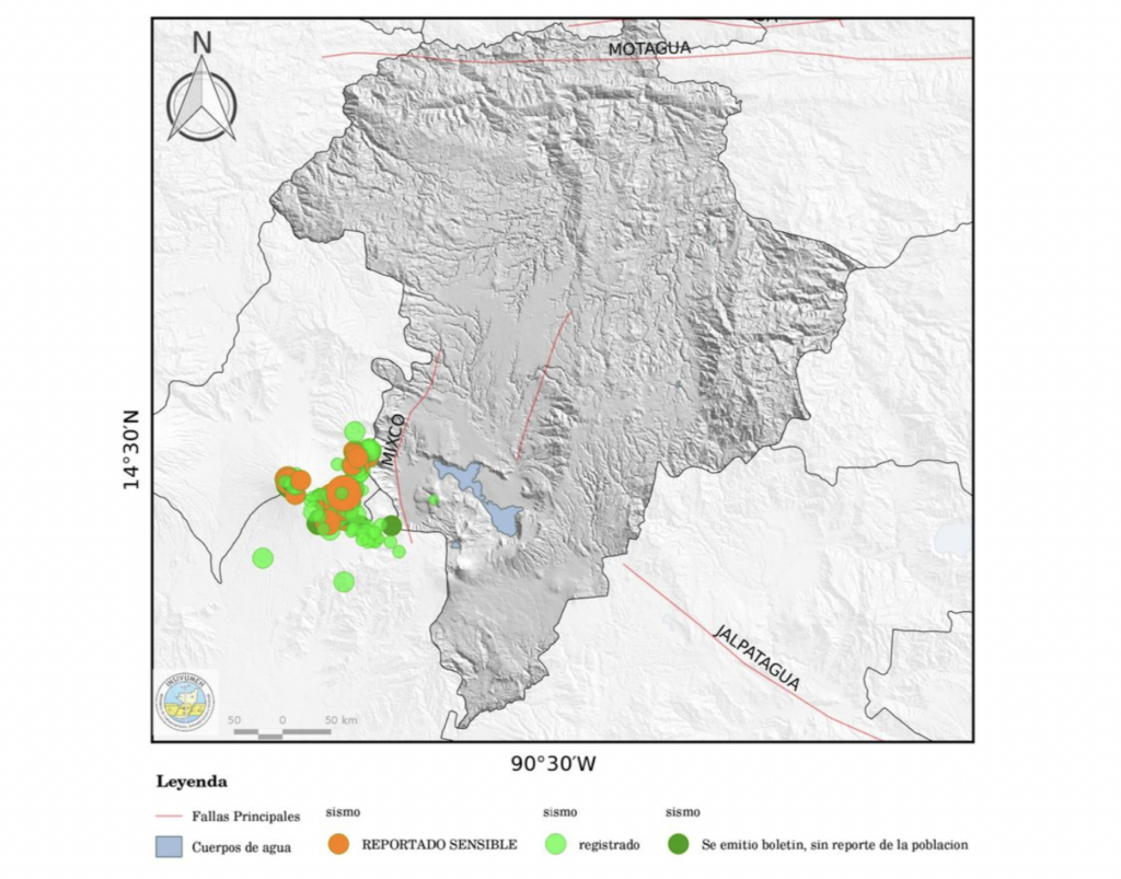 Se registraron 225 sismos en 48 horas. Todos fueron tectónicos, no volcánicos, pese a que los epicentros estuvieron cerca del Volcán de Agua.