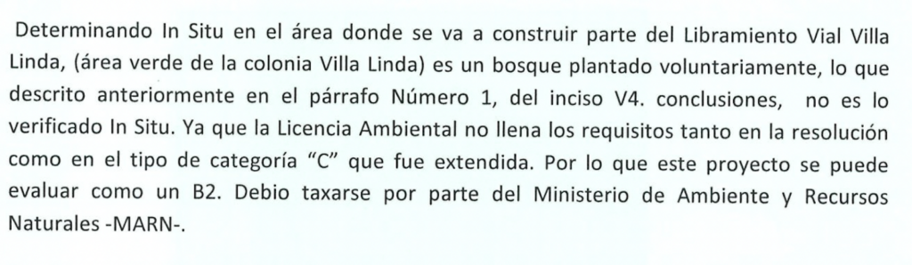 La licencia que debía solicitarse para el proyecto era categoría “B2”.  Fuente: informe MARN, vecinos.