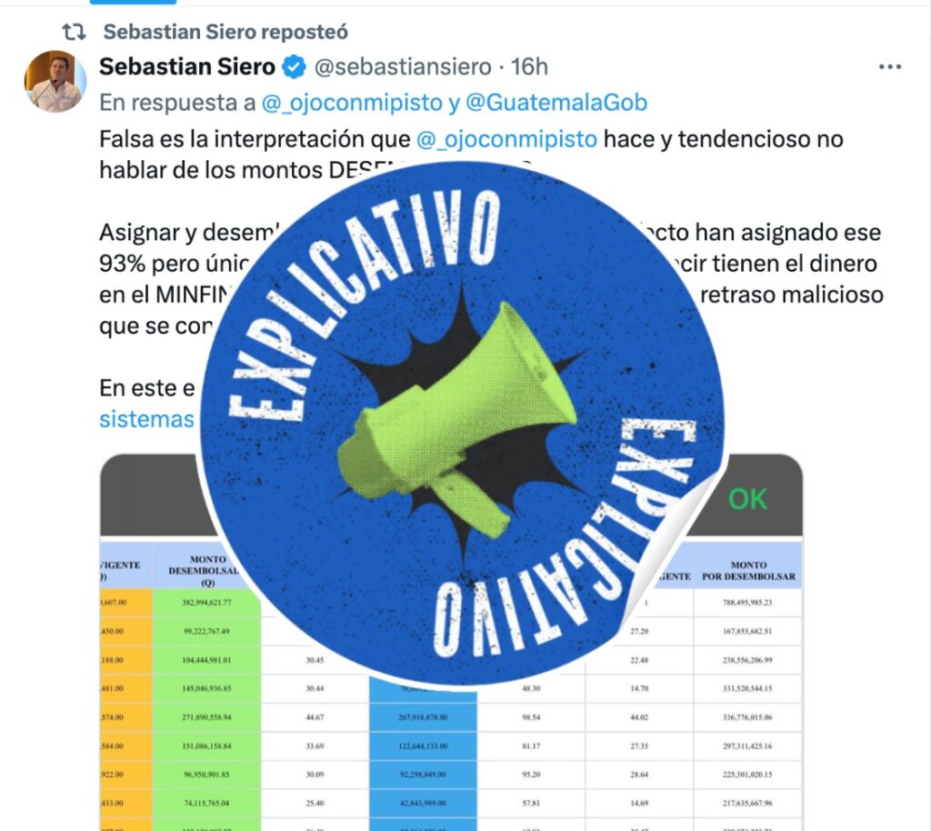 Sebastián Siero resaltó que no es lo mismo asignar que desembolsar. Recordemos qué dice la ley: si no hay avance físico tampoco transferencia de recursos.