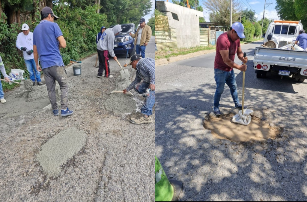 En al menos 18 puntos rellenaron baches en su calle de la aldea El Pino de San José Pinula. Los vecinos lo hicieron con sus propios recursos, su alcalde Johnny Ayala Toledo no intervino.