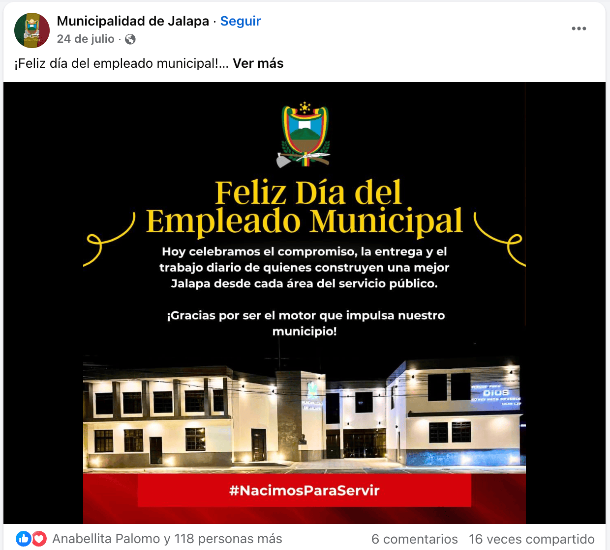 El festejo para los empleados municipales fue en julio, la facturas las subieron en agosto. Imagen tomada de la fan page de la alcaldía de Jalapa.