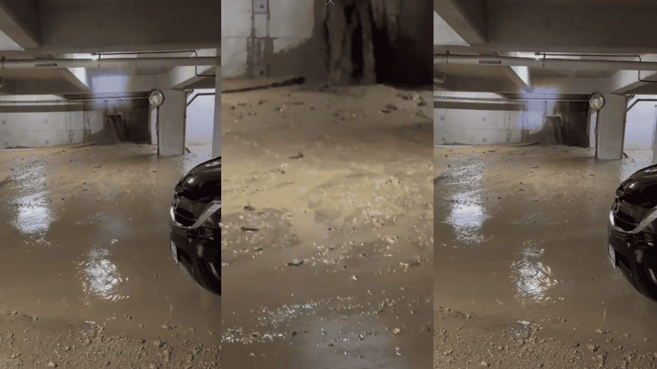 La Empresa Municipal de Agua (Empagua), cerró el paso de agua hacia el sótano del edificio afectado. Créditos: captura de pantalla video Cristian Álvarez.