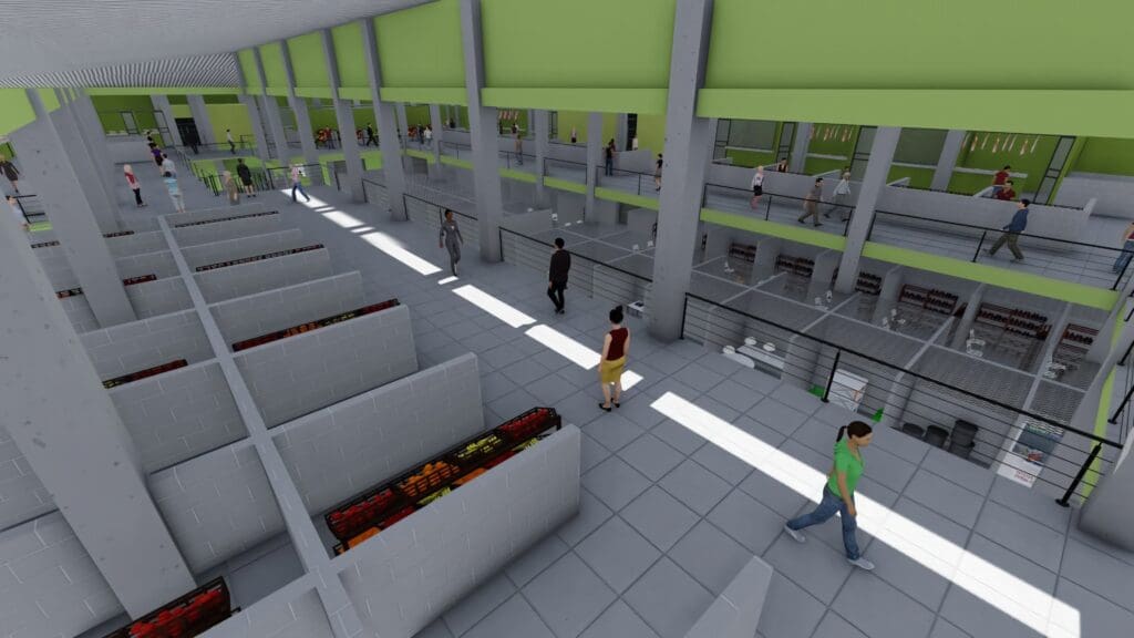 Este es uno de los "render", la simulación de cómo quedará por dentro el mercado. Imagen: municipalidad de Pajapita.