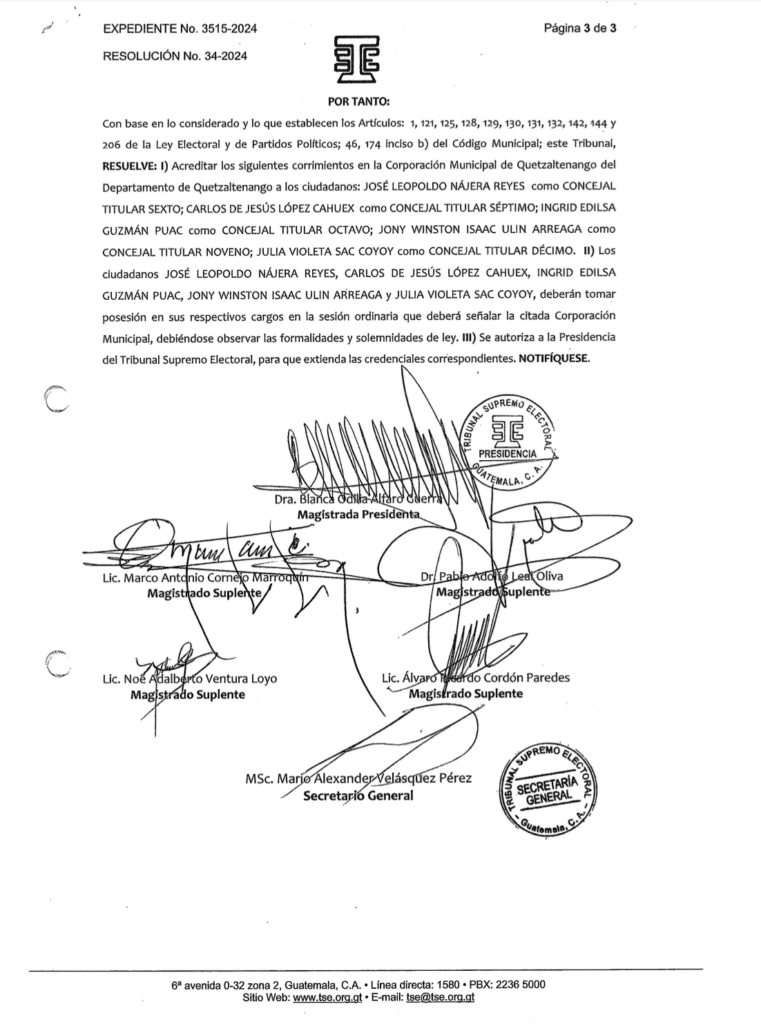Acá aparecen la firmas de los tres que buscan repetirse en el TSE.